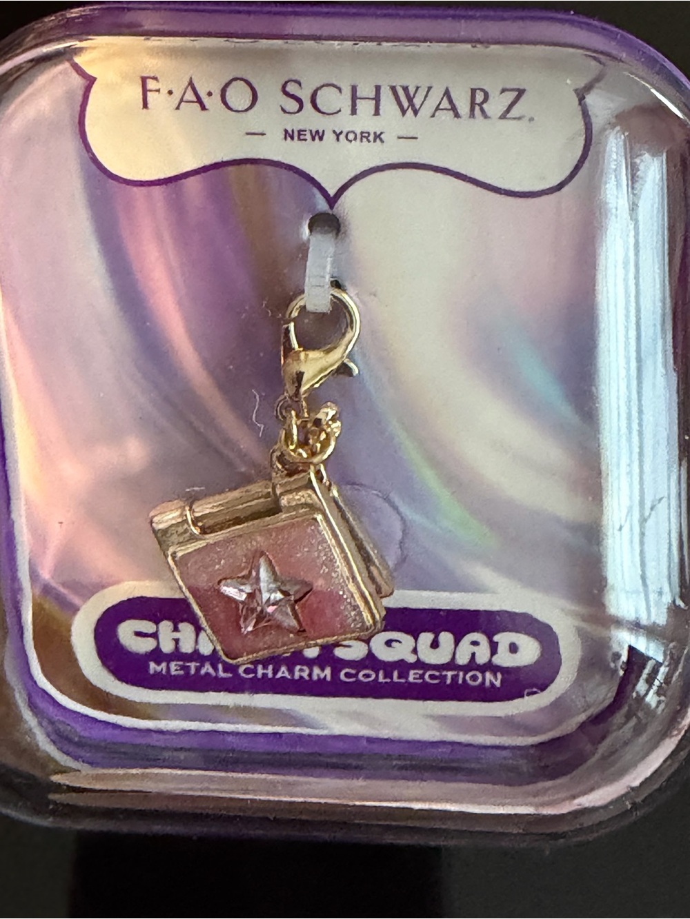 FAO Schwarz Purple and Gold Star Book Phone Charm